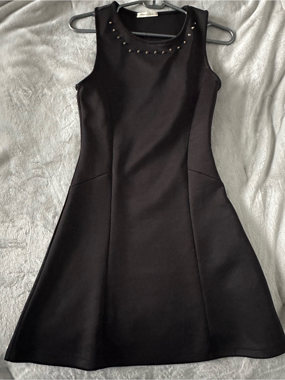 Tea n Rose Sleeveless Black Gold Stud-Accent Fit-and-Flare Mini Dress